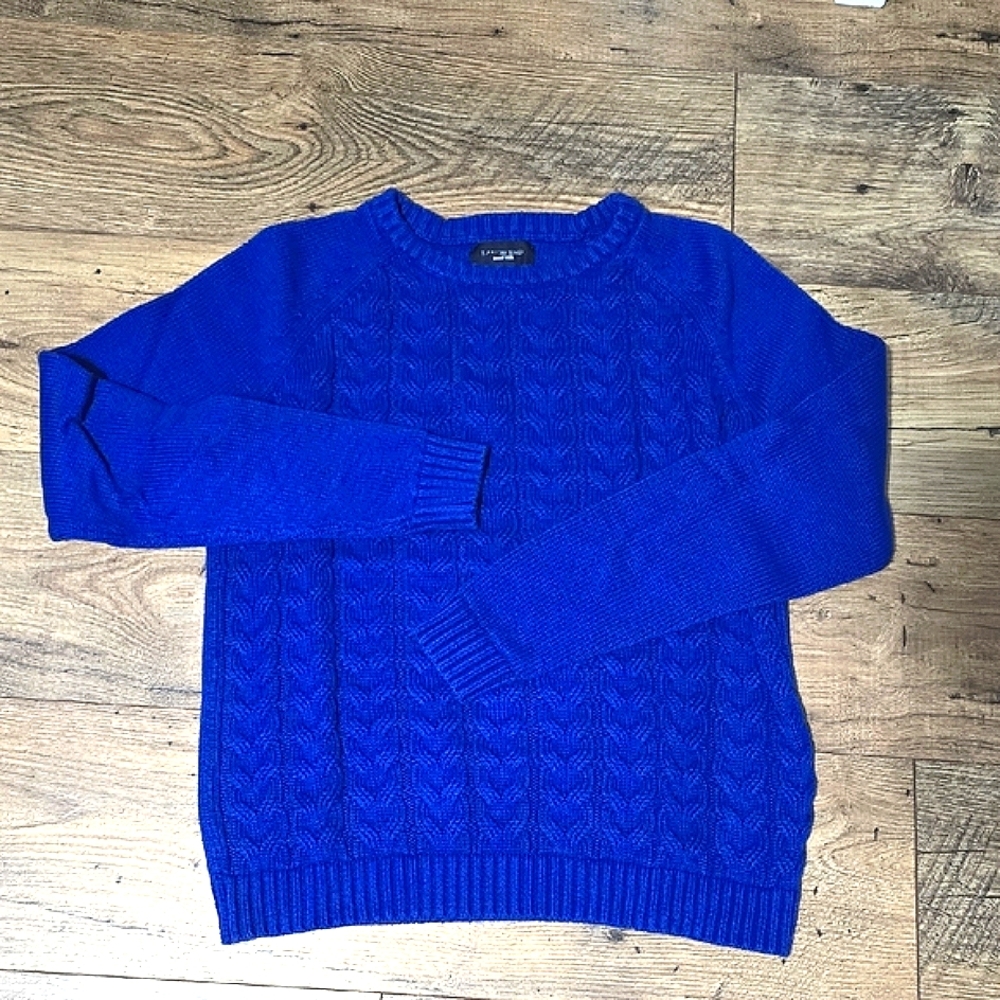 Lands' End Royal Blue Cable Knit Crew Neck Sweater - Picture 3 of 5